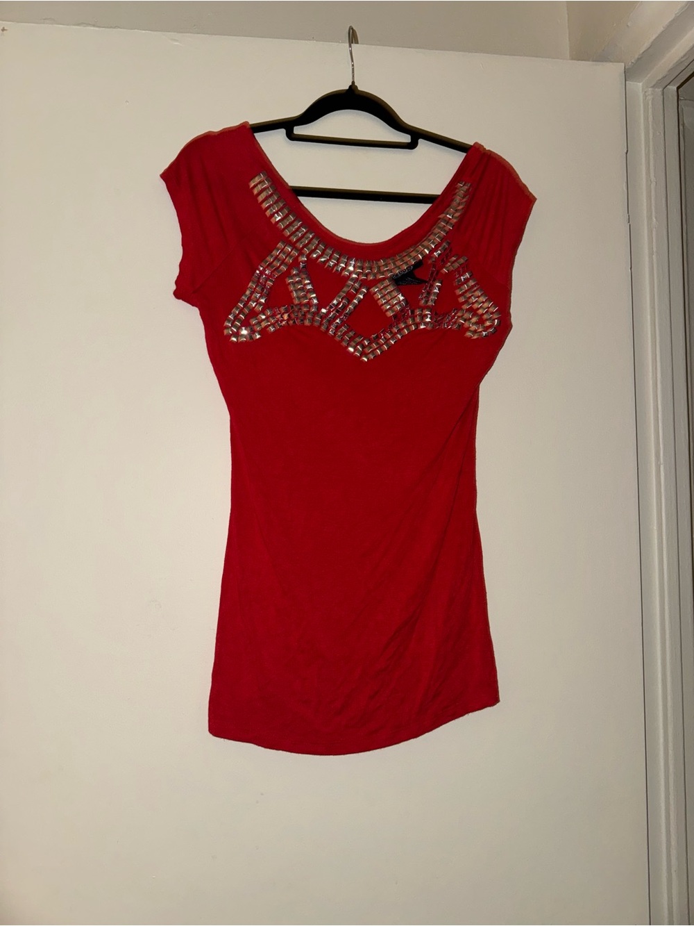Absolute Angel Red Embellished Cap Sleeve Top Medium